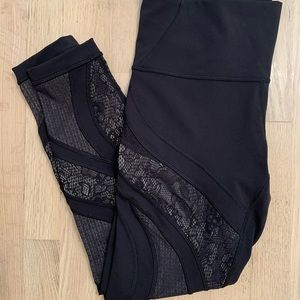 Lululemon black / lace full length leggings. Light weight. Beautiful detail